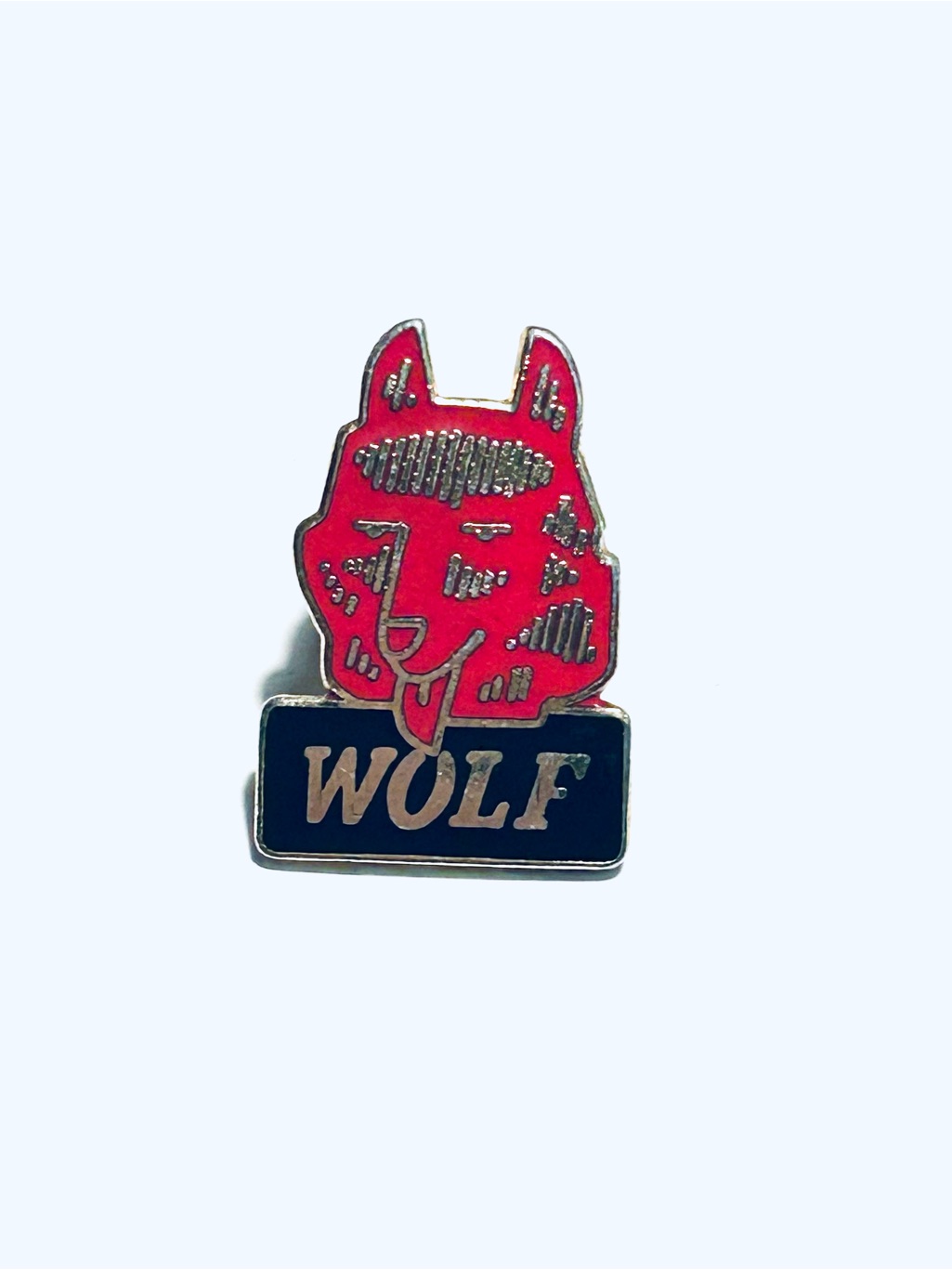 Red Wolf Enamel Pin With 'Wolf' Banner